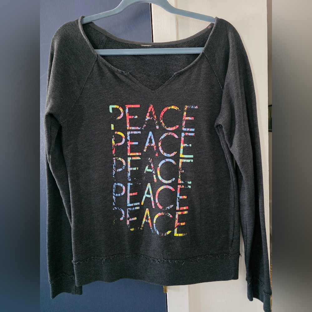 "Peace" Pullover Sweatshirt - Charcoal with Multicolor Print